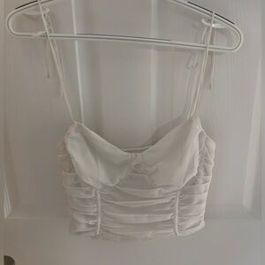 Princess Polly Ruched Tie White Mesh Tank Going Out Cute Top Sexy
